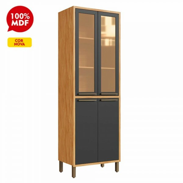 PANELEIRO CRISTALEIRA RONIPA REFLECTA SYRAH 220CM AMENDOA/CHUMBO