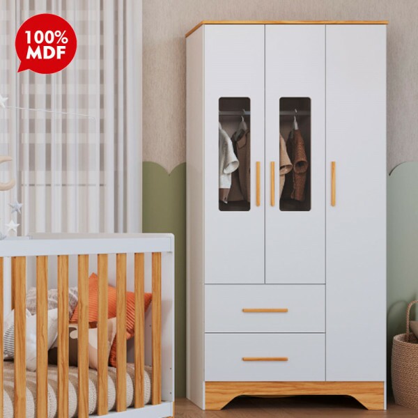 ROUPEIRO 3P. ABRIR 2G PEROBA POPY RETRO BRANCO BRILHO/AMENDOA