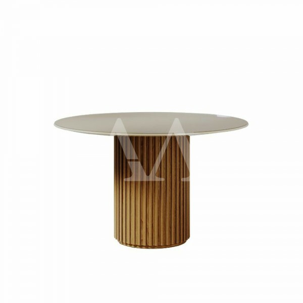 MESA IMCAL LIVING 1.35 C/VIDRO REDONDA OFF WHITE/CINAMOMO