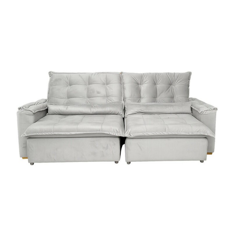 ESTOFADO BOMFLEX GRECIA RETRATIL CINZA CLARO VELUDO