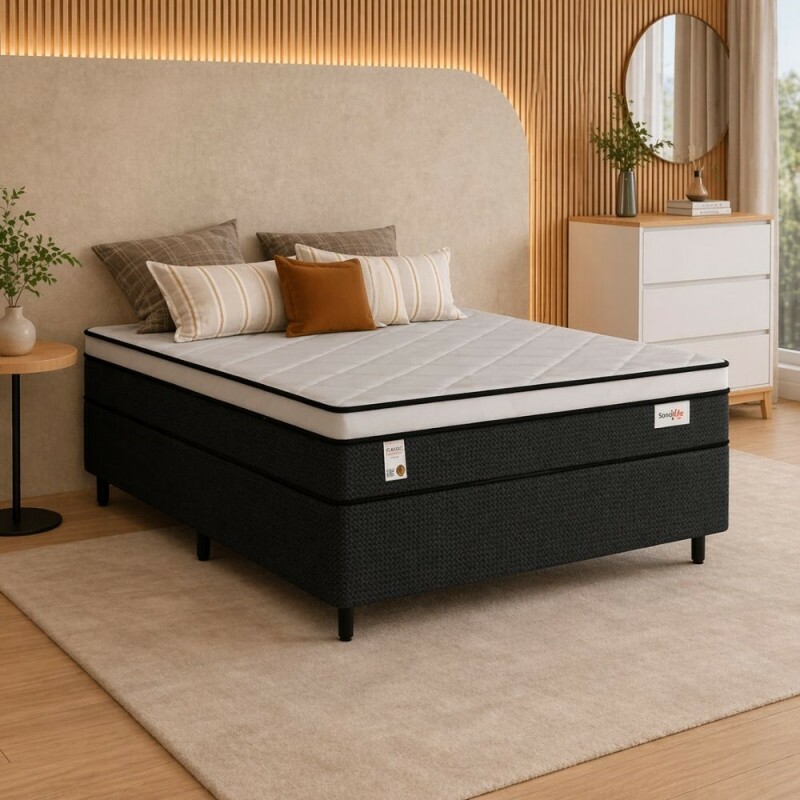CJ BASE BOX/COLCHAO 138X188X72 PLUMATEX SMARTFLEX BLACK MOLAS ENSACADAS