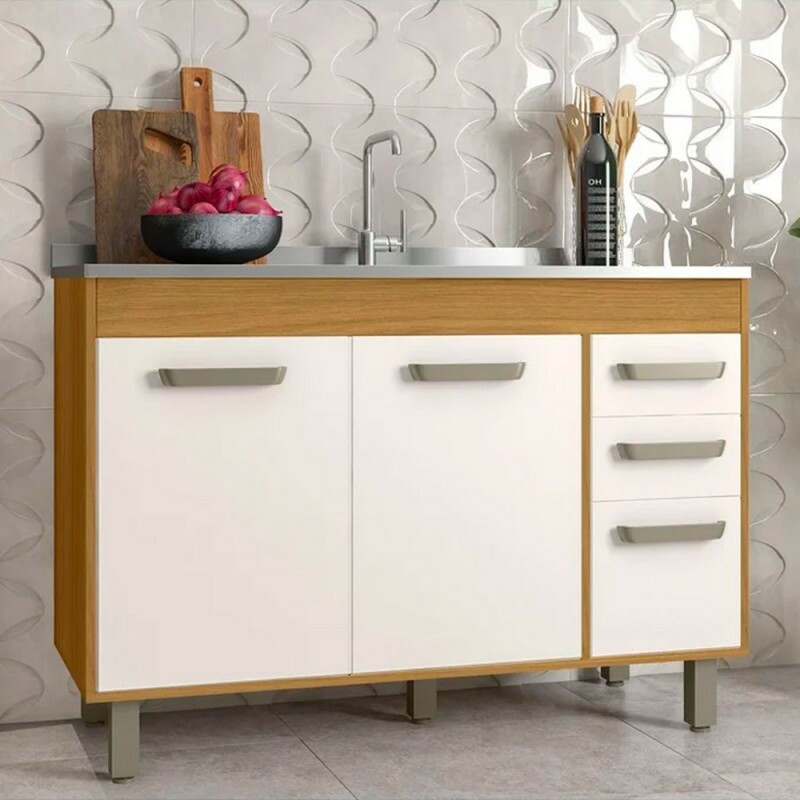 BALCAO POLIMAN 3P 2G MALTA 120CM P/PIA FREIJO/OFF ACETINADO