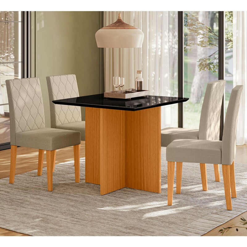 CJ MESA 4C POLIMAN HELO QUADRADA 90X90 C/VIDRO CAD JADE FREIJO/GRAFITE/PRETO