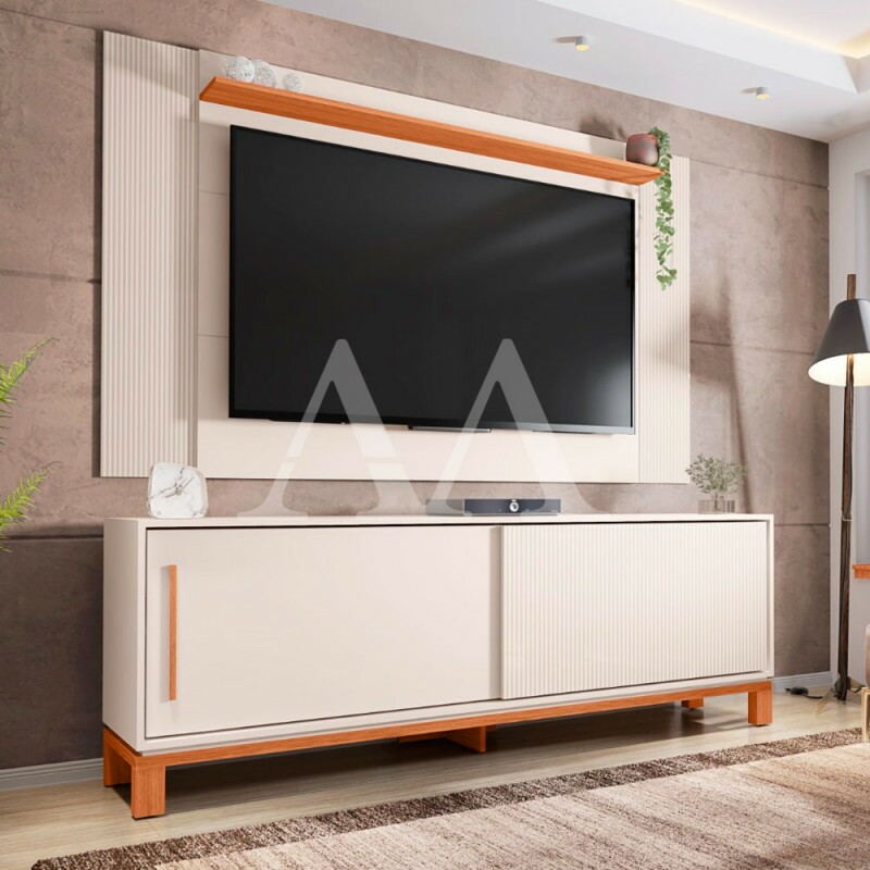 COMBO BANCADA PAINEL CAEMMUN MONDRIAN 1.8 OFF WHITE MR/FREIJO