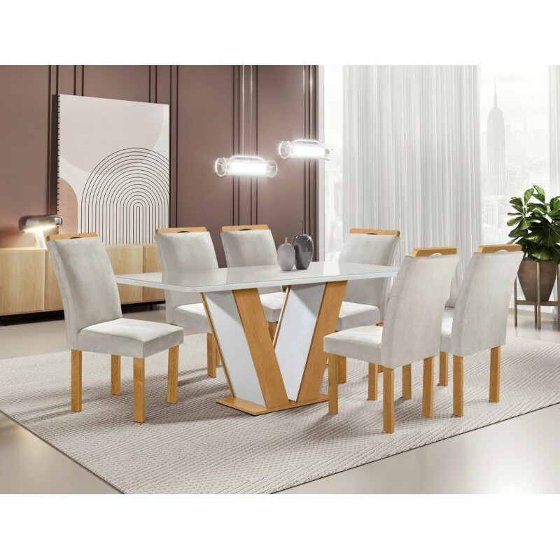 CJ MESA 6C CEL MOVEIS QATAR RETANGULAR 160X80 TAMPO LONDRES PLUS C/VIDRO CAD.LONDRES TEC 169 CINAMO/OFF