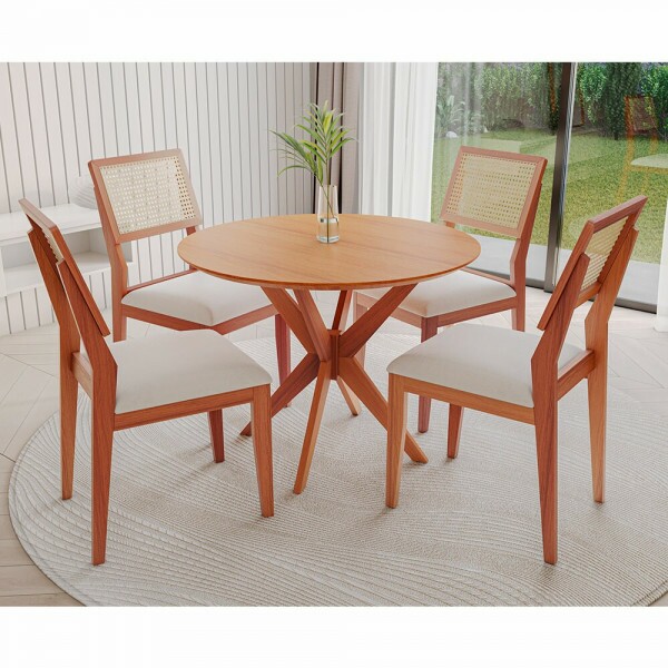 CJ MESA 4C AGN VITORIA REDONDA 130CM TAMPO LAMINADO CAD LARISSA MADEIRA