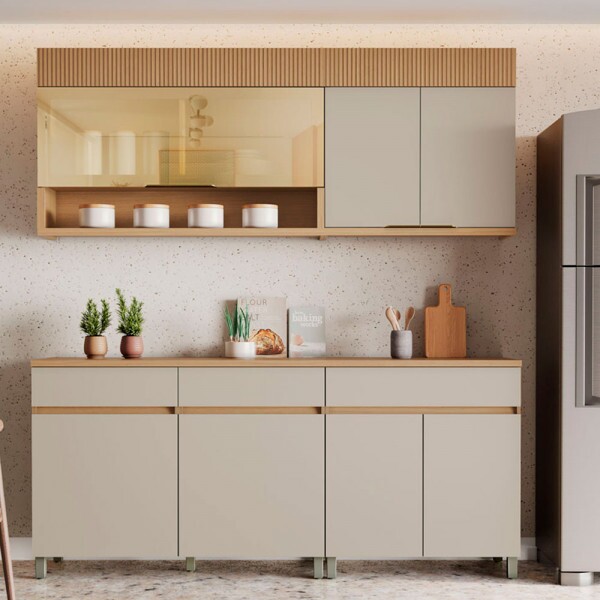 KIT 6P 1P C/VD 3G NESHER REALEZA PREMIUM 200CM CARVALHO/GREIGE 501228