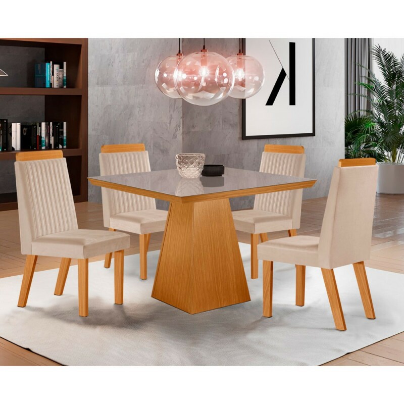 CJ MESA 4C LJ MOVEIS PRADA 90X90 TAMPO TIC C/VDO CAD.RIVIERA TEC164 CASTANHO/CINAMOMO