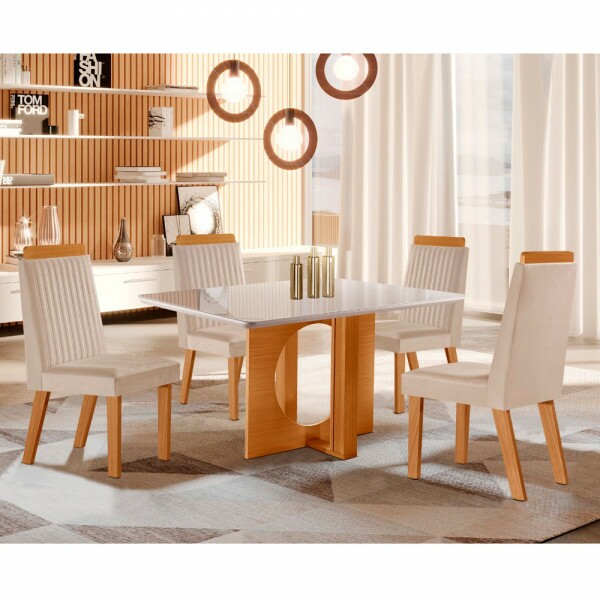 CJ MESA 4C LJ MOVEIS FIRENZE 120X80 TAMPO CHANFRADO C/VDO CAD.RIVIERA TEC164 CASTANHO/CINAMOMO