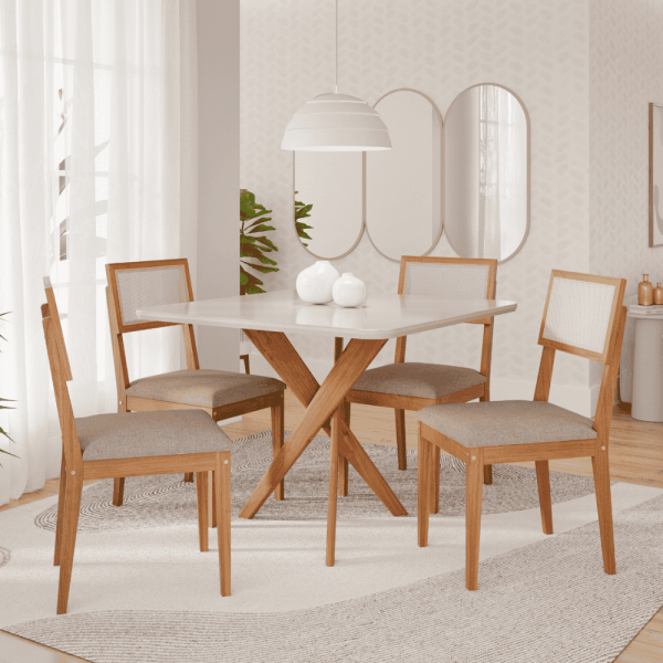 CJ MESA 4C CIMOL CACAU 130x80 C/VDO CAD. ENCANTO MADEIRA/OFFWHITE/LINHO BEGE