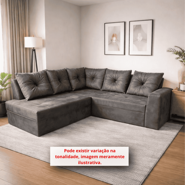 ESTOFADO RG LUGARES PETROLINA C/CHAISE CANTO CINZA